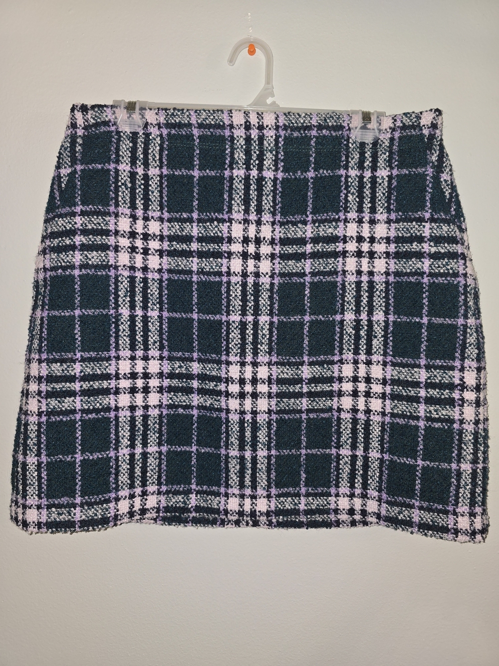 LOFT Teal and Light Pink Plaid Tweed Mini Skirt